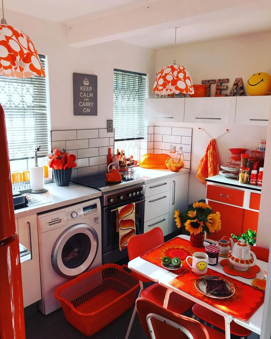 Bold Orange Retro Kitchen with Modern Twist