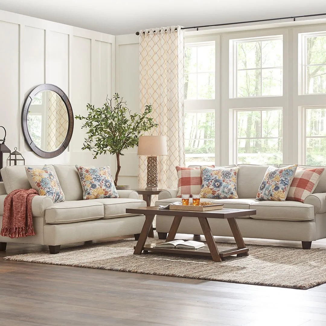 Farmhouse Style Living Room with Floral Accents