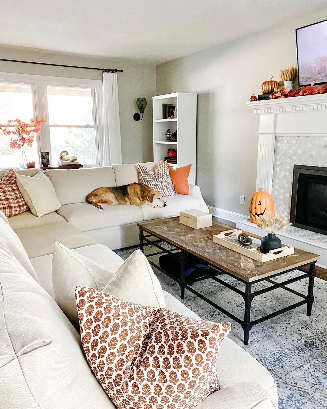 Cozy Fall Living Room with Cream Sectional