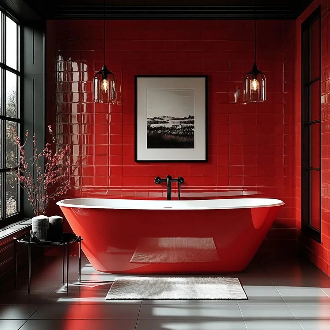 Modern Red &amp; Black Bathroom