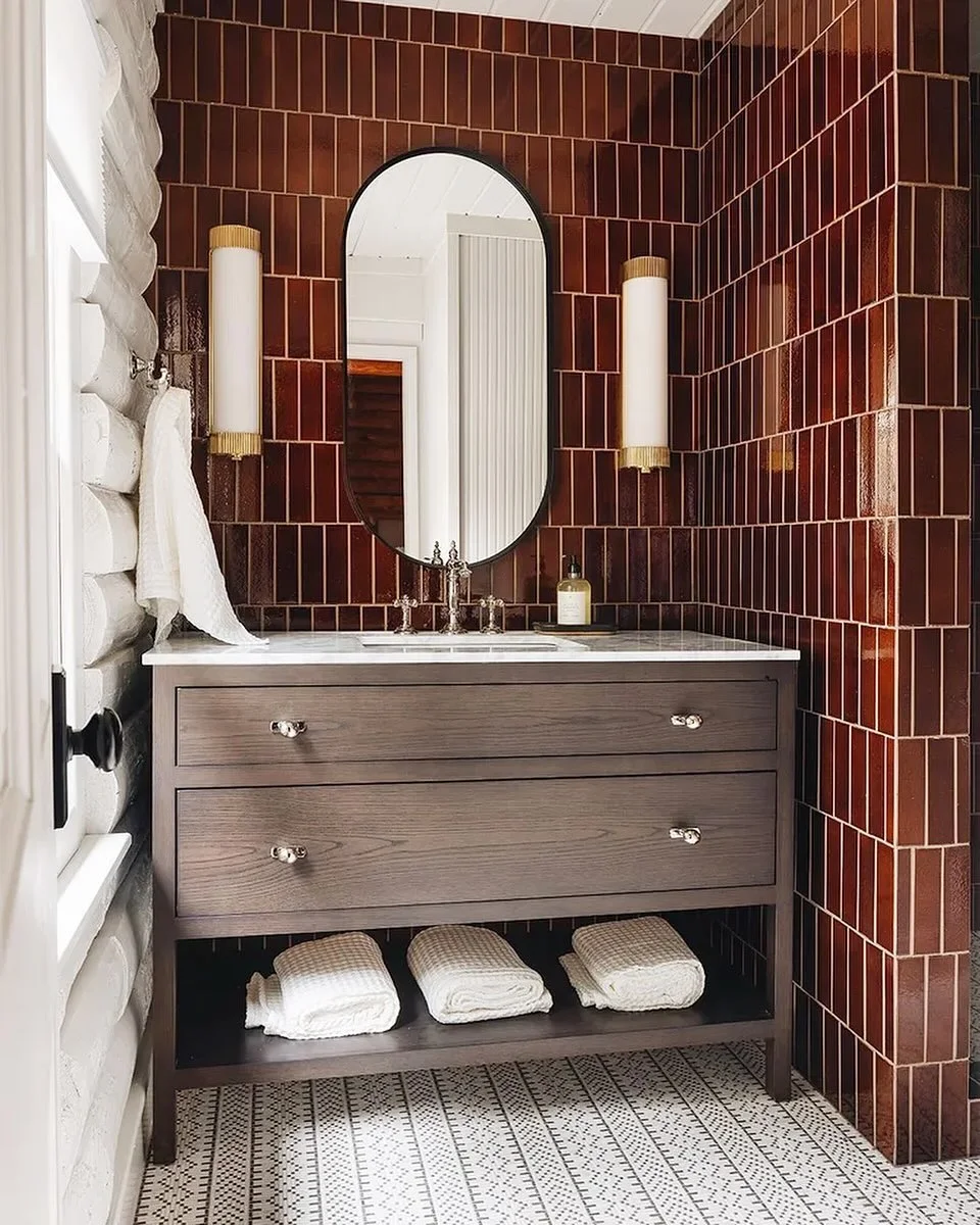 Rustic Modern Red Tile Bathroom