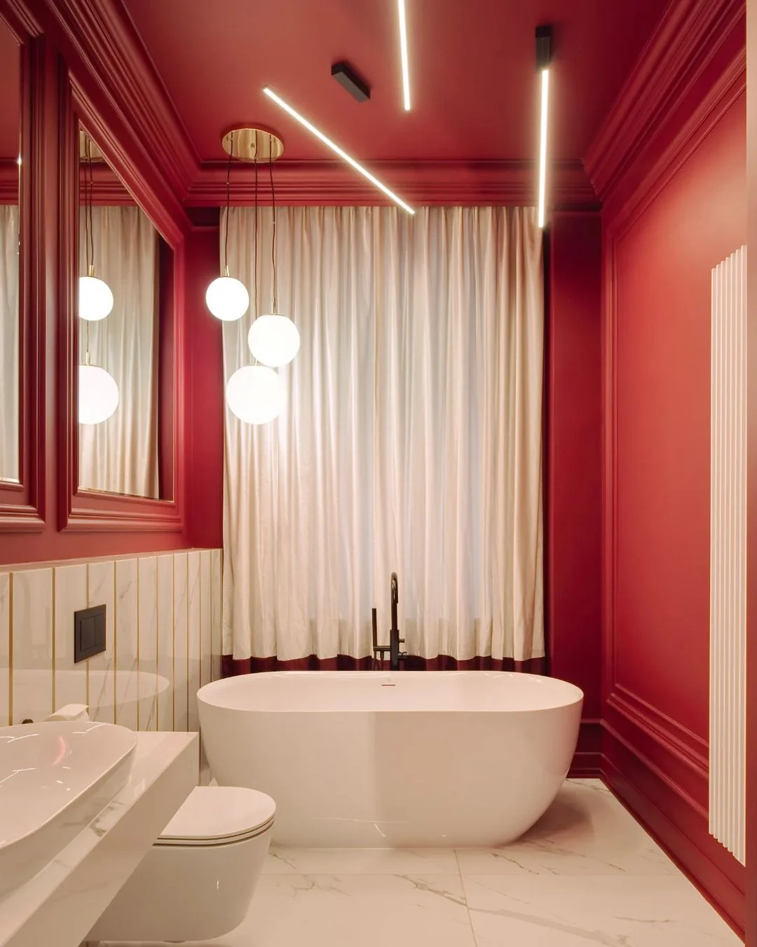 Luxurious Red &amp; Marble Bathroom