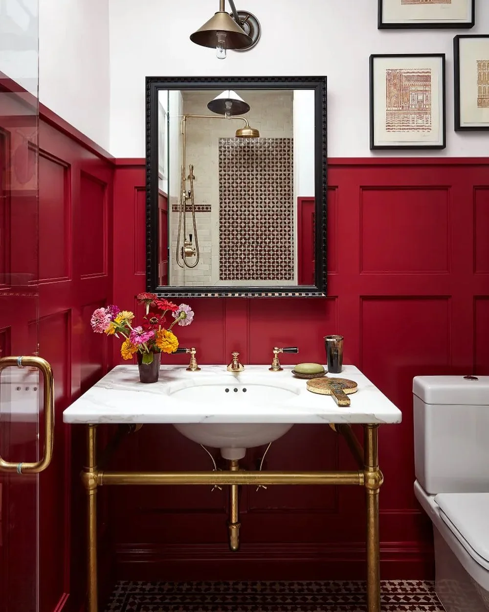 Red &amp; Gold Glam Bathroom