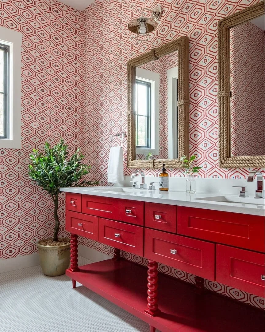 Red Chinoiserie Bathroom