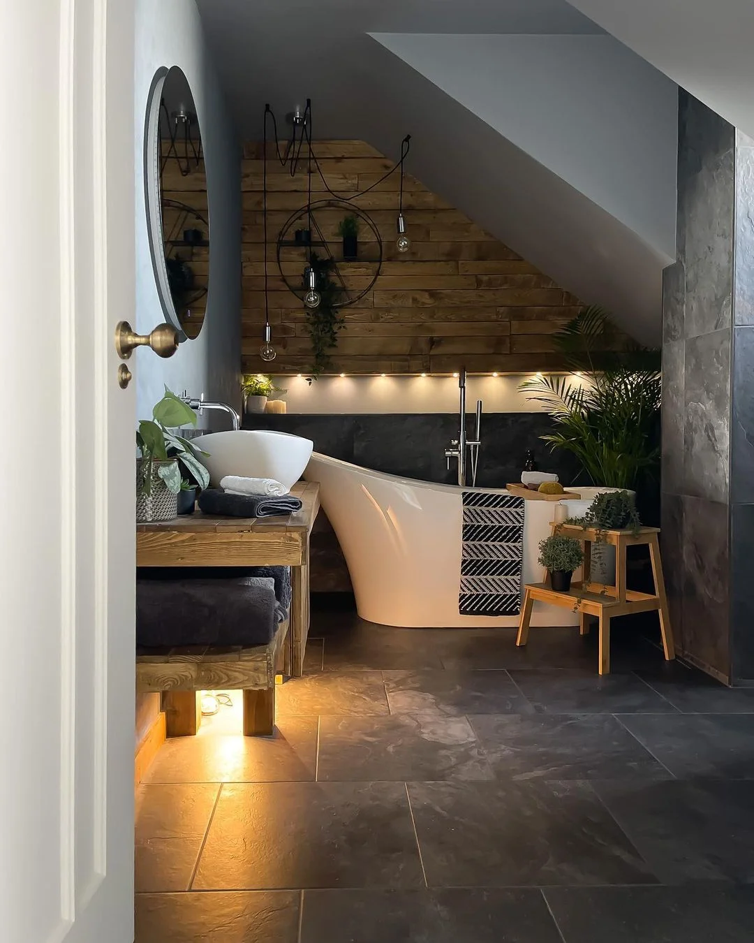 Cozy Industrial Attic Bathroom