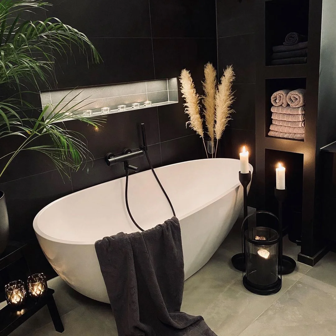 Luxurious Dark Scandinavian Spa Bathroom