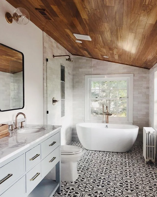 Airy Scandinavian Bathroom with Statement Floor