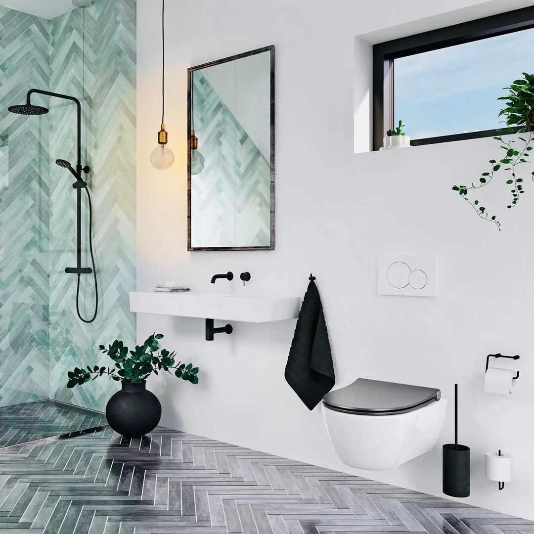 Modern Scandinavian Bathroom with a Touch of Green