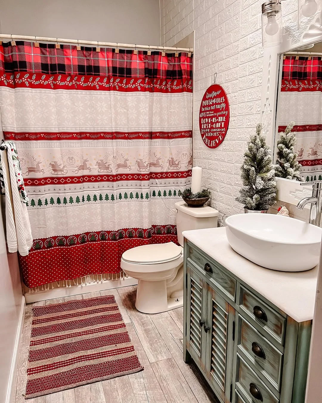 Christmas Shower Curtain in a Festive Bathroom