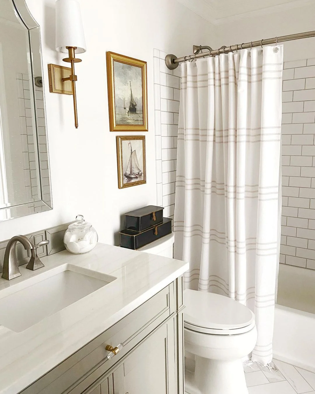 Striped Shower Curtain in a Serene Bathroom