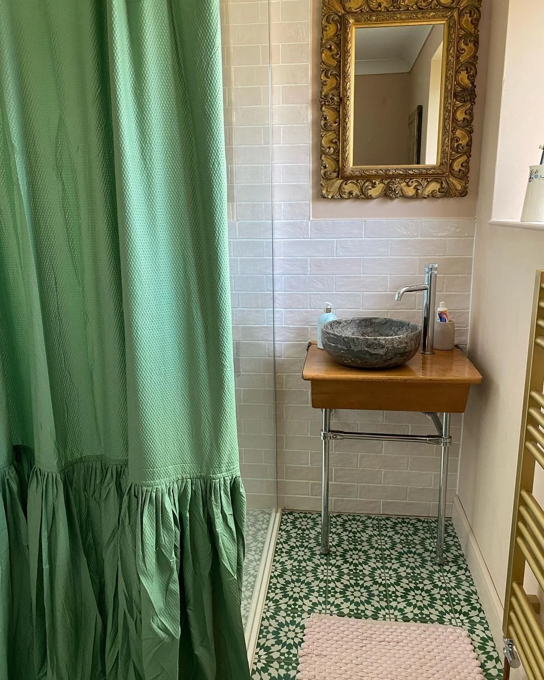 Ruffled Green Shower Curtain