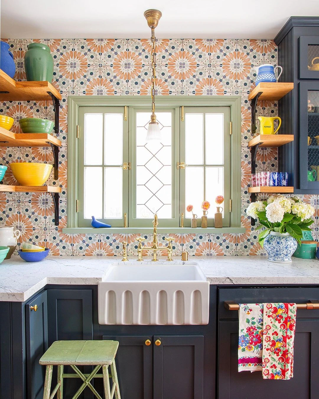 Bold Color and Patterns in Spanish Kitchen