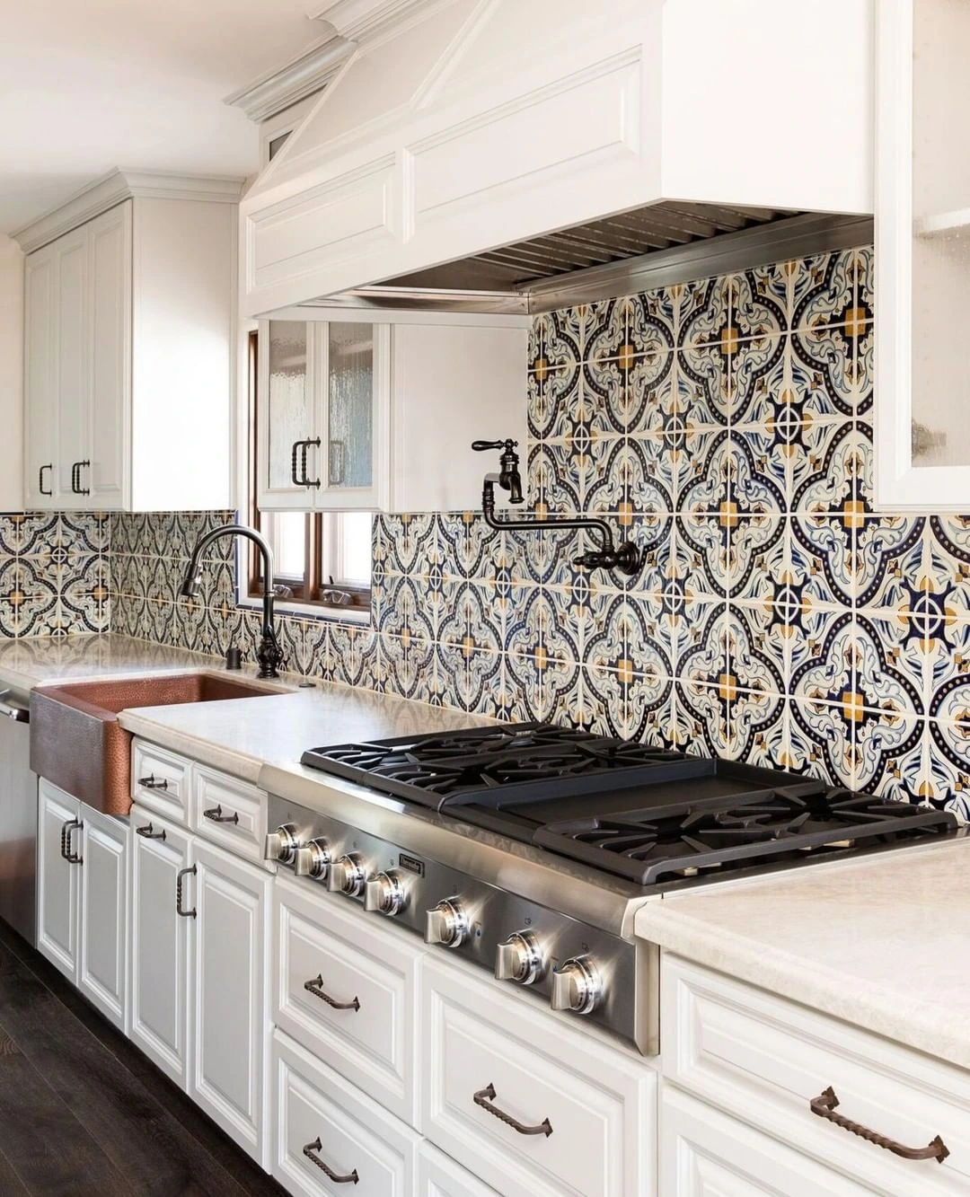 Vibrant Mediterranean Kitchen with Intricate Tiles