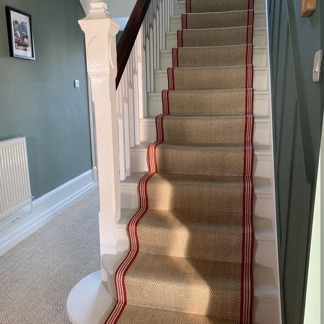 Natural Fiber Stair Runner with Red Border