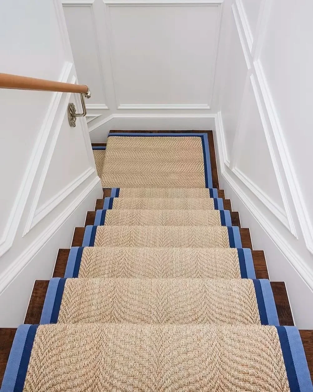 Natural Fiber Stair Runner with Blue Border