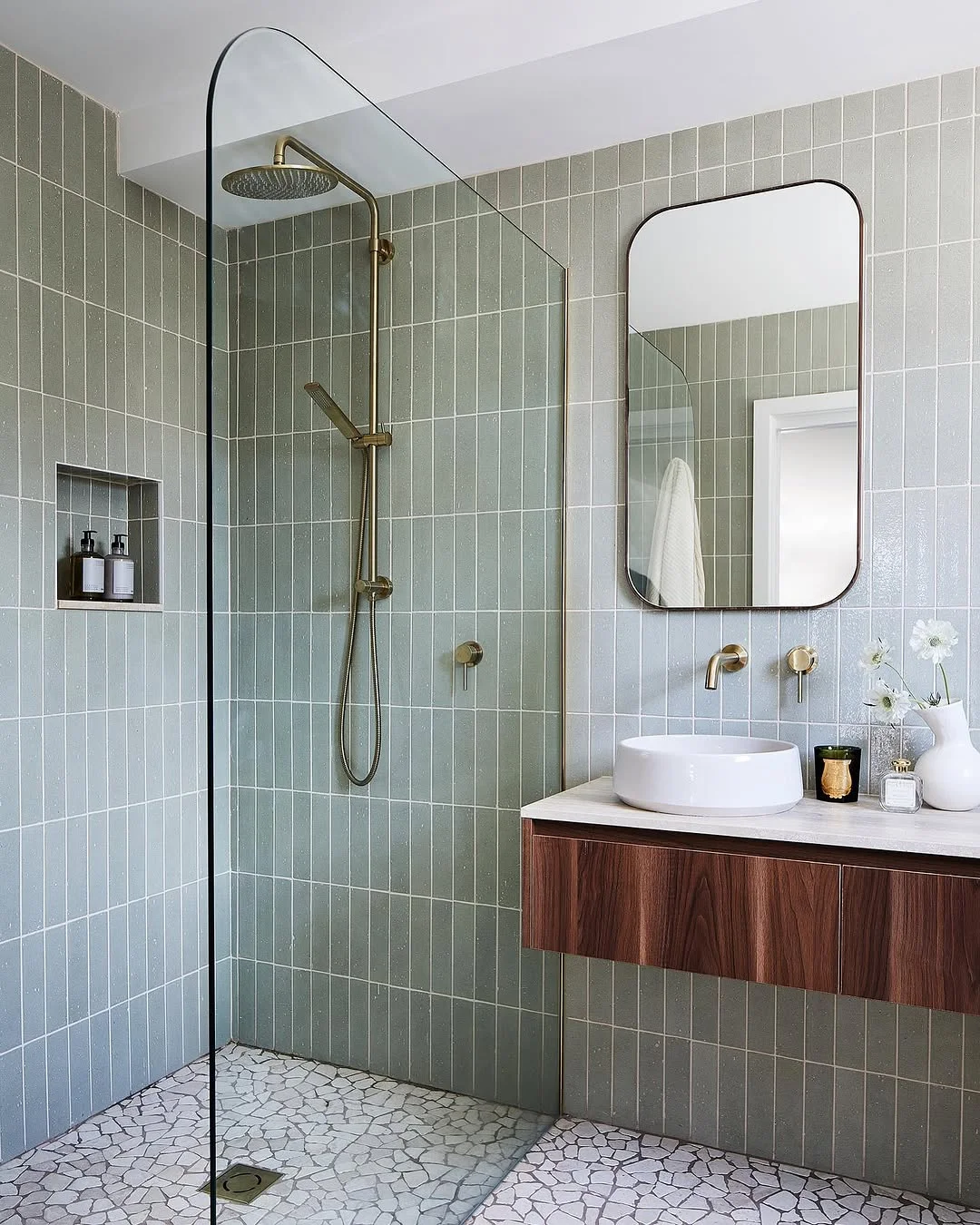 Chic Modern Bathroom with Seafoam Green Tiles