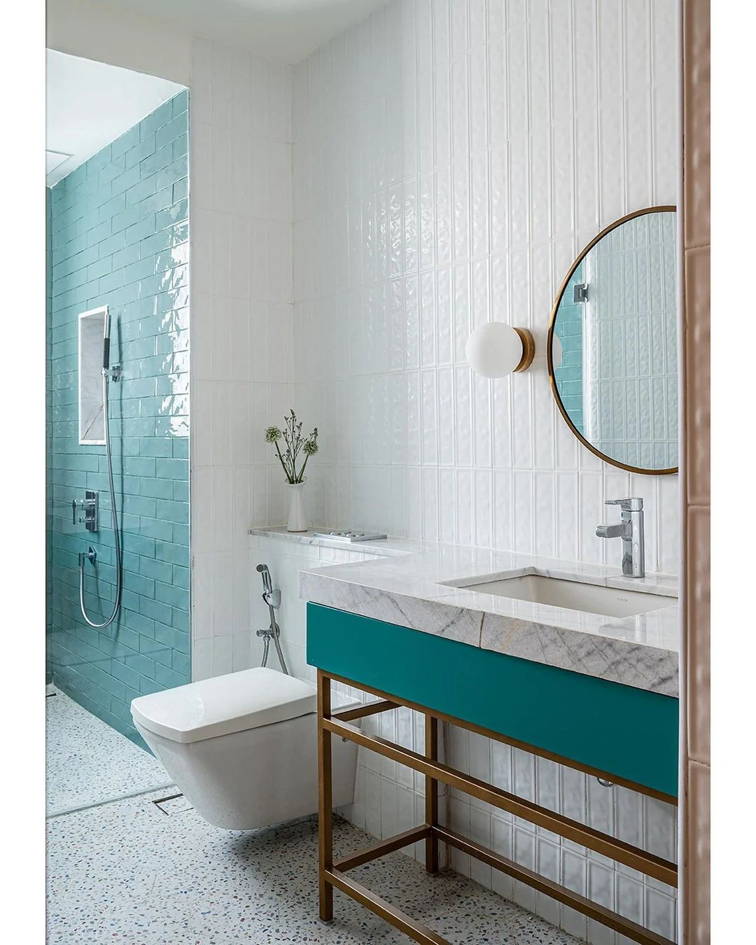 Modern Minimalist Bathroom with Teal Accents