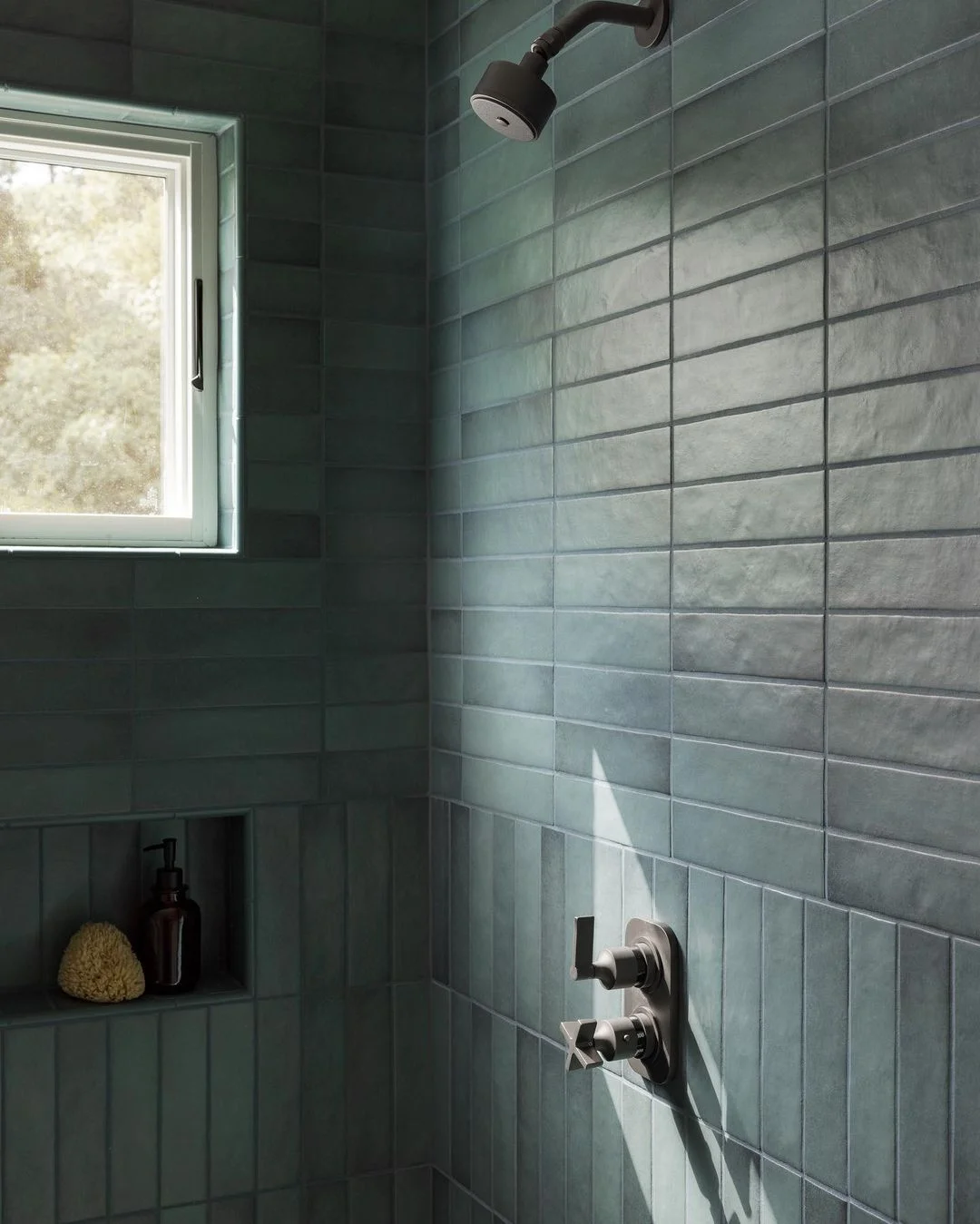 Spa-Like Shower with Textured Green Tile