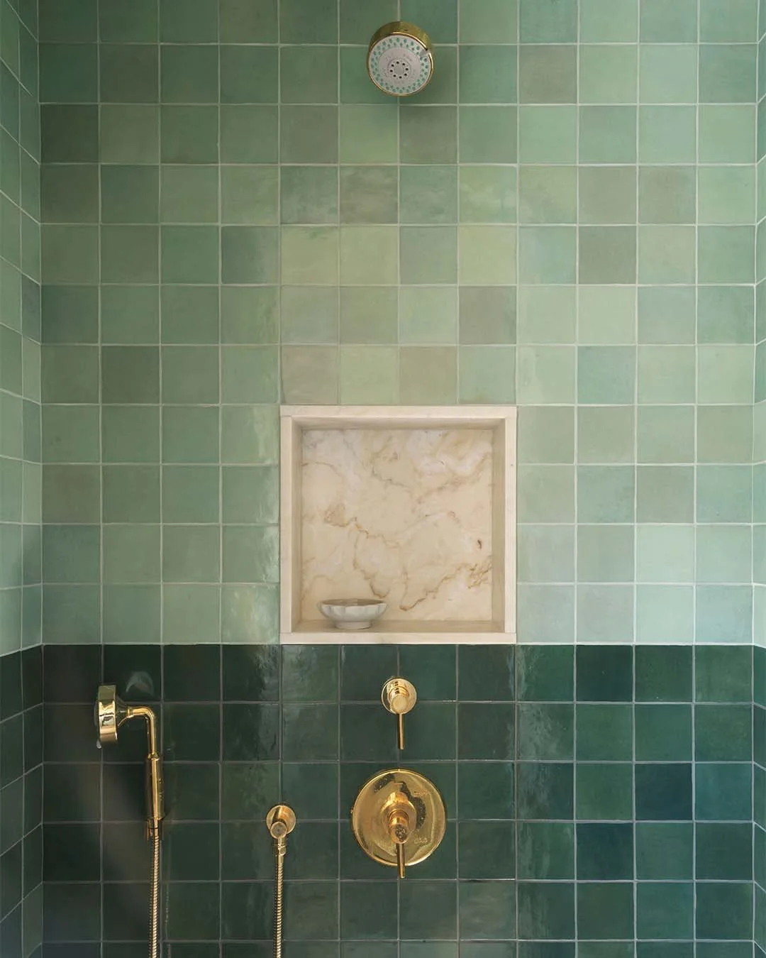 Serene Green Square Tile Shower