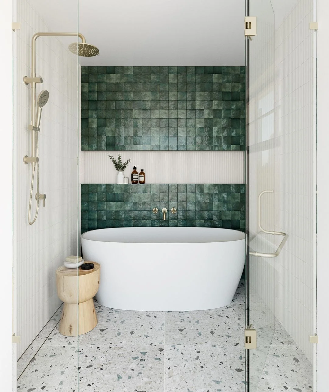 Modern Bathroom with Emerald Green Tile