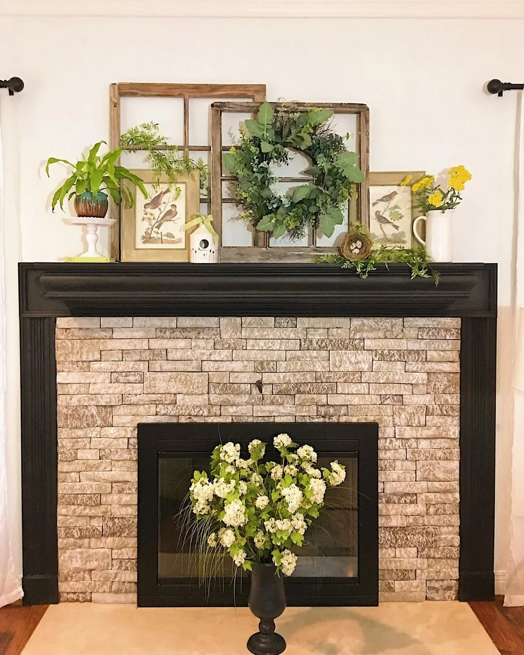 Farmhouse Style Summer Mantel with Greenery