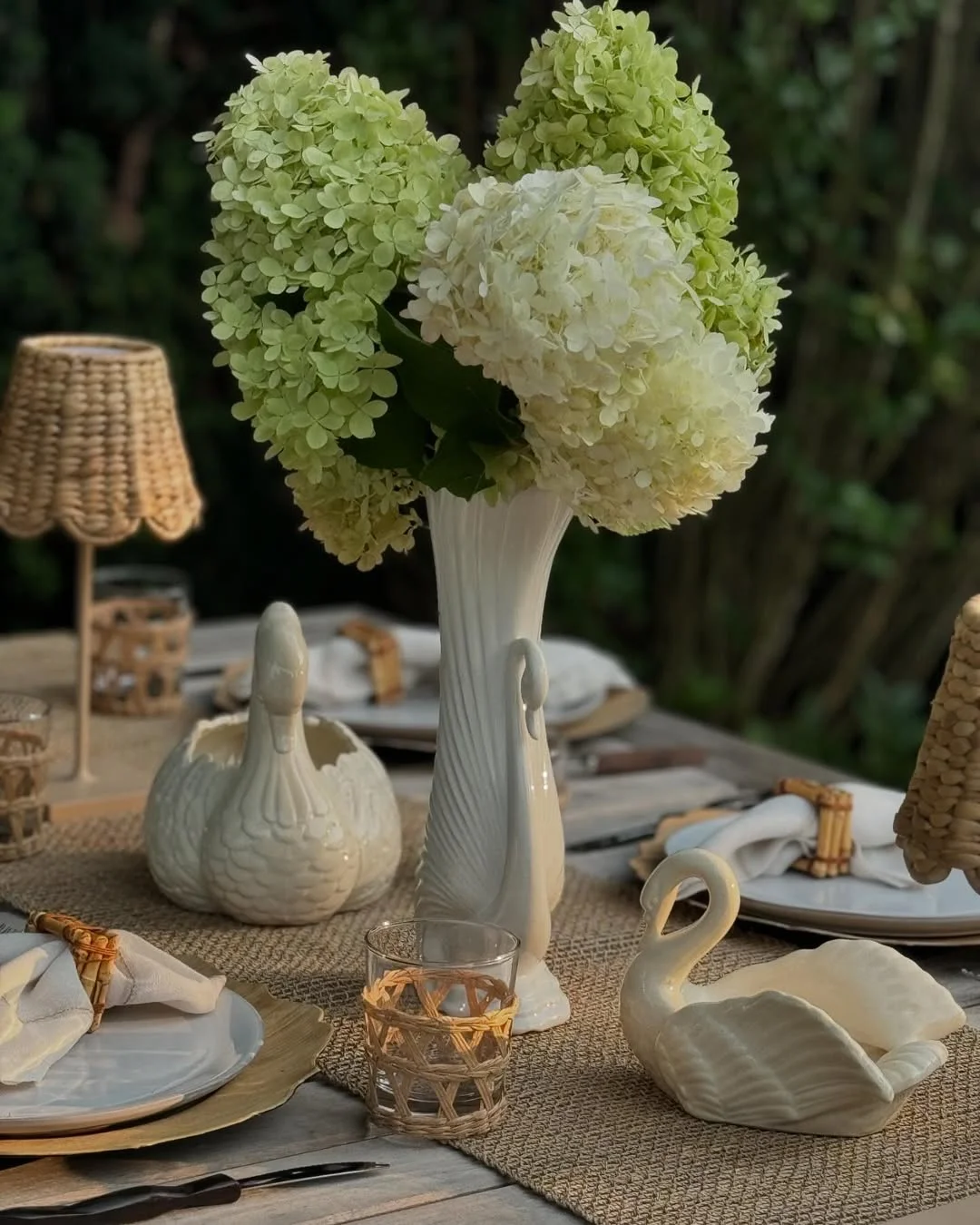 Rustic Elegance with Swans and Hydrangeas