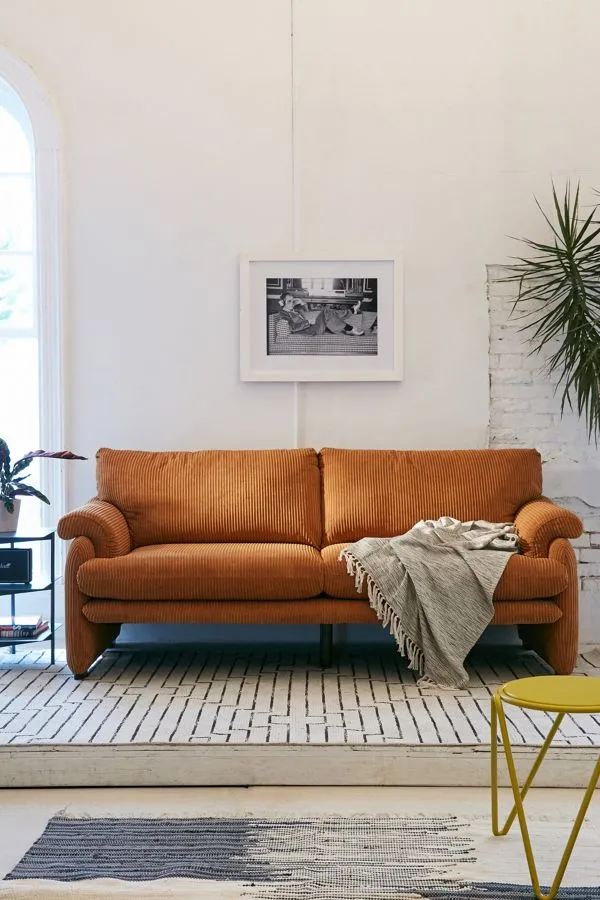 Retro-Modern Living Room with Mustard Gold Sofa