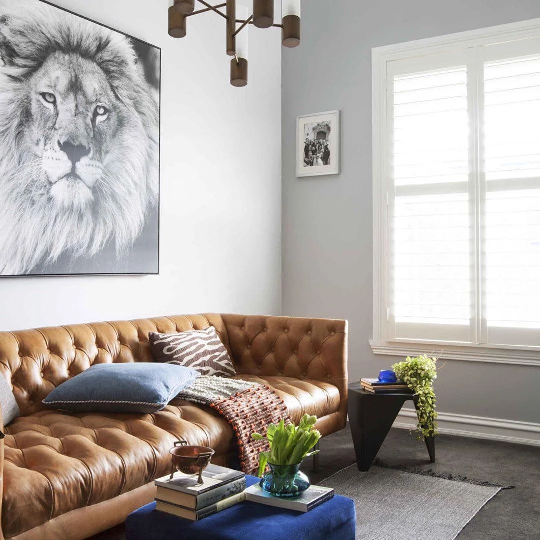 Stylish Tan Leather Chesterfield Sofa Living Room