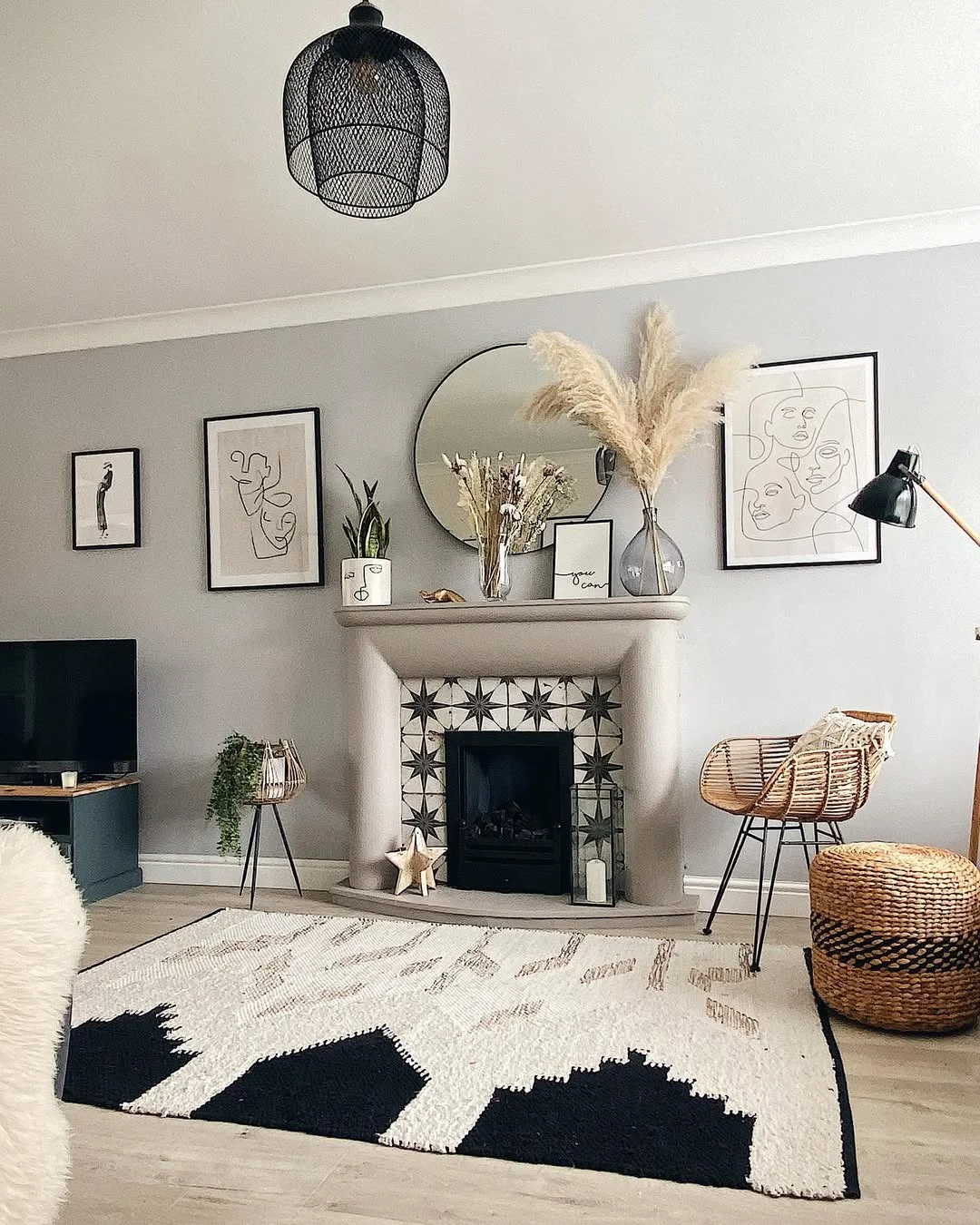 Cozy Living Room with Tiled Fireplace