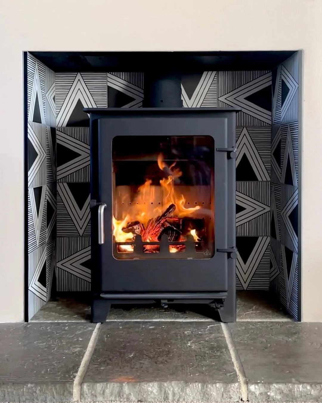 Modern Fireplace with Graphic Tile Surround