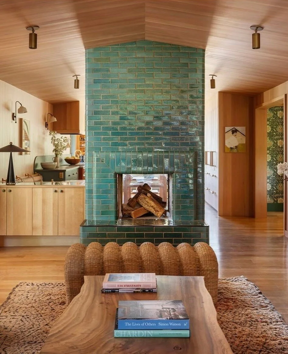 Striking Teal Tiled Fireplace