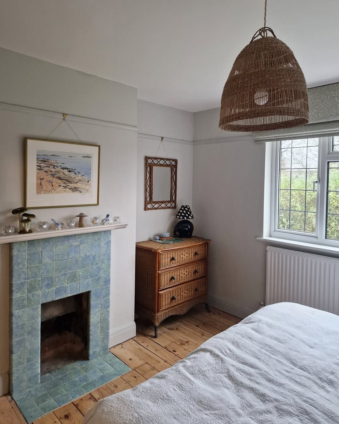 Bedroom Fireplace with Seafoam Green Tile