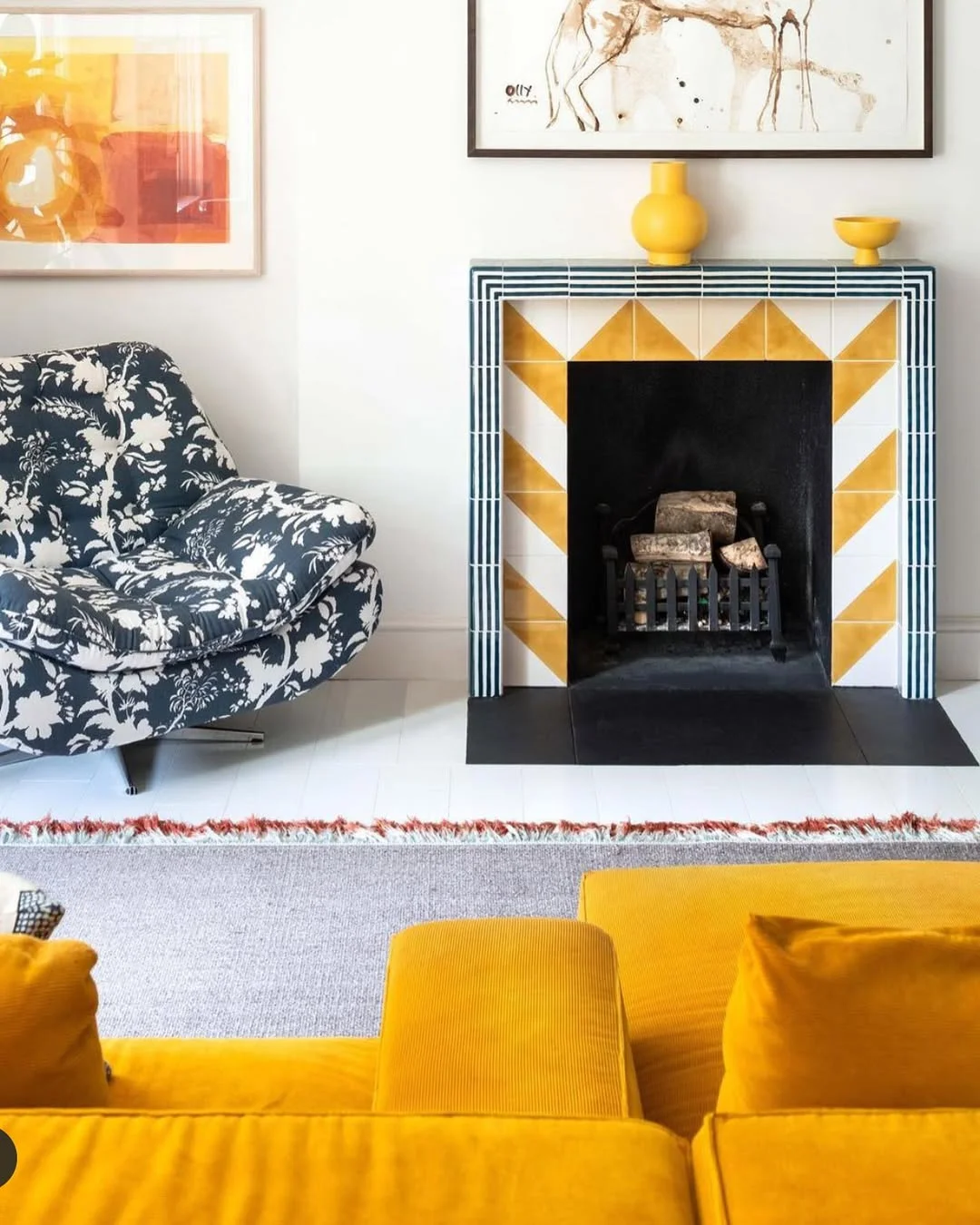 Bold and Colorful Fireplace with Geometric Tiles