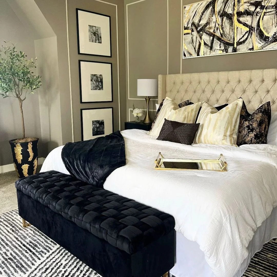 Glam Tufted Headboard &amp; Gold Accents