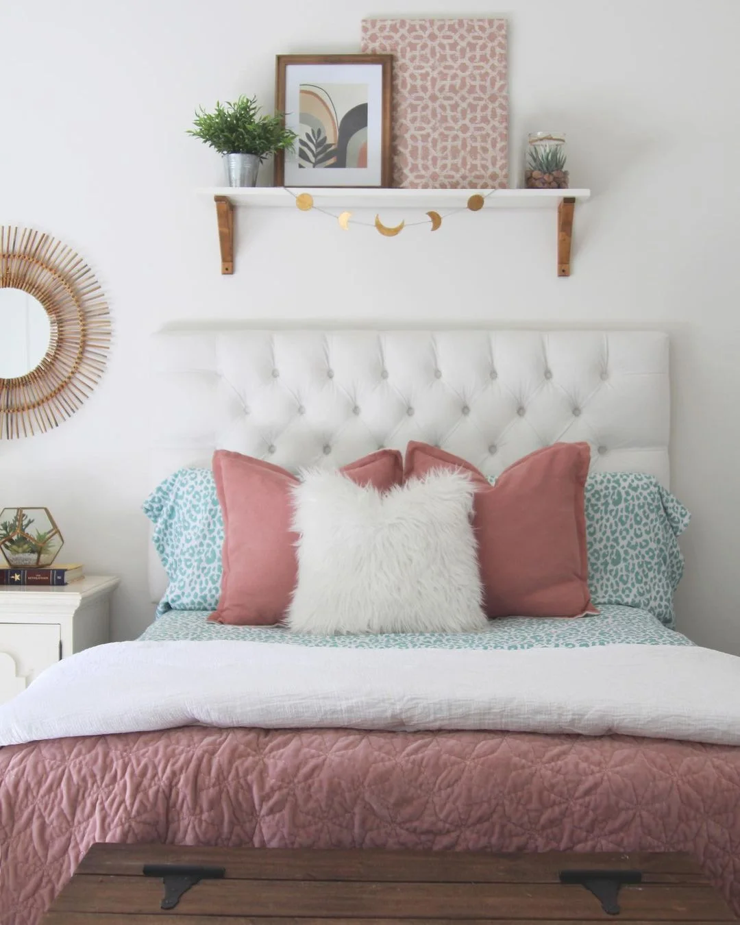 Sweet Tufted Headboard &amp; Boho Accents