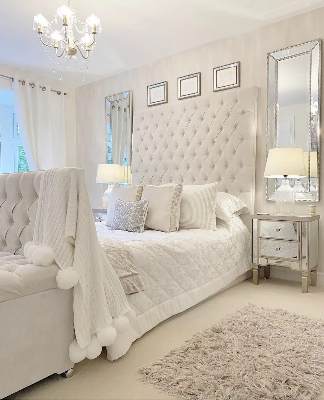 Glamorous White Tufted Headboard Bedroom