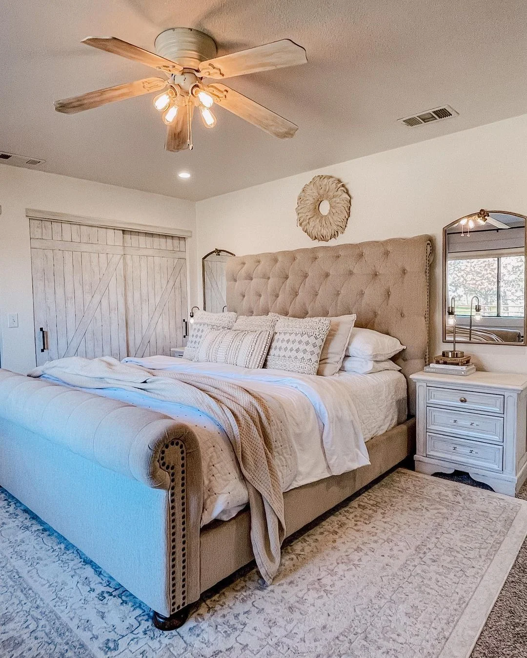 Farmhouse Style Tufted Headboard Bedroom