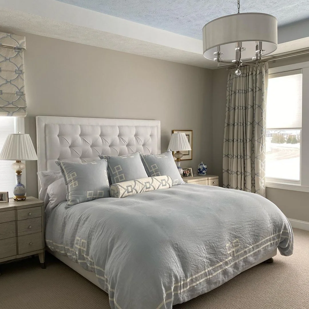 Serene Blue Bedroom with Tufted Headboard