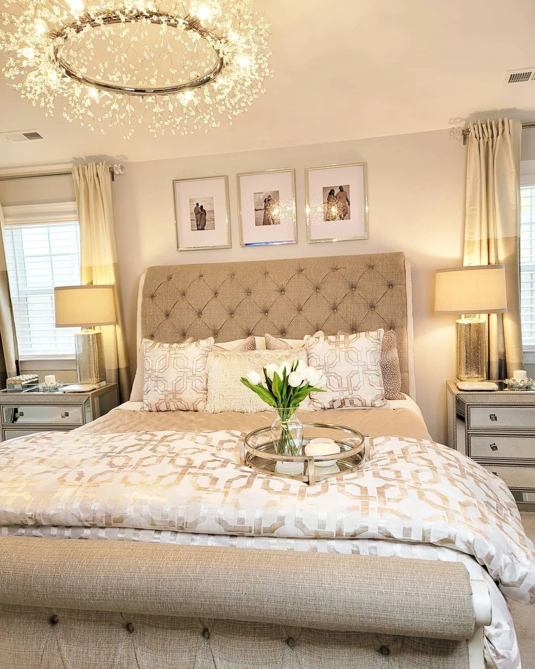 Elegant Tufted Headboard with Gold Accents