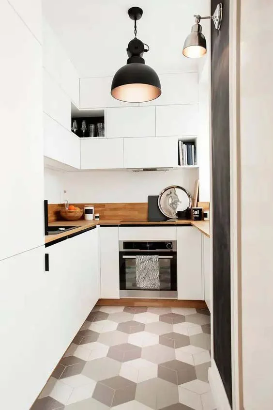 Bold Geometric Floor Tiles for a Stylish Kitchen