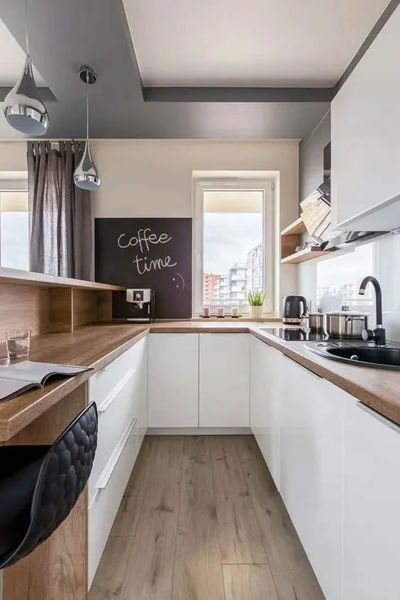 Minimalist White and Dark Wood Kitchen