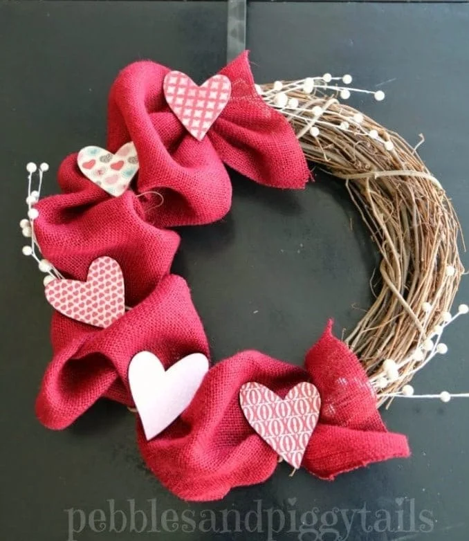 DIY Valentine Wreath with Burlap and Grapevine