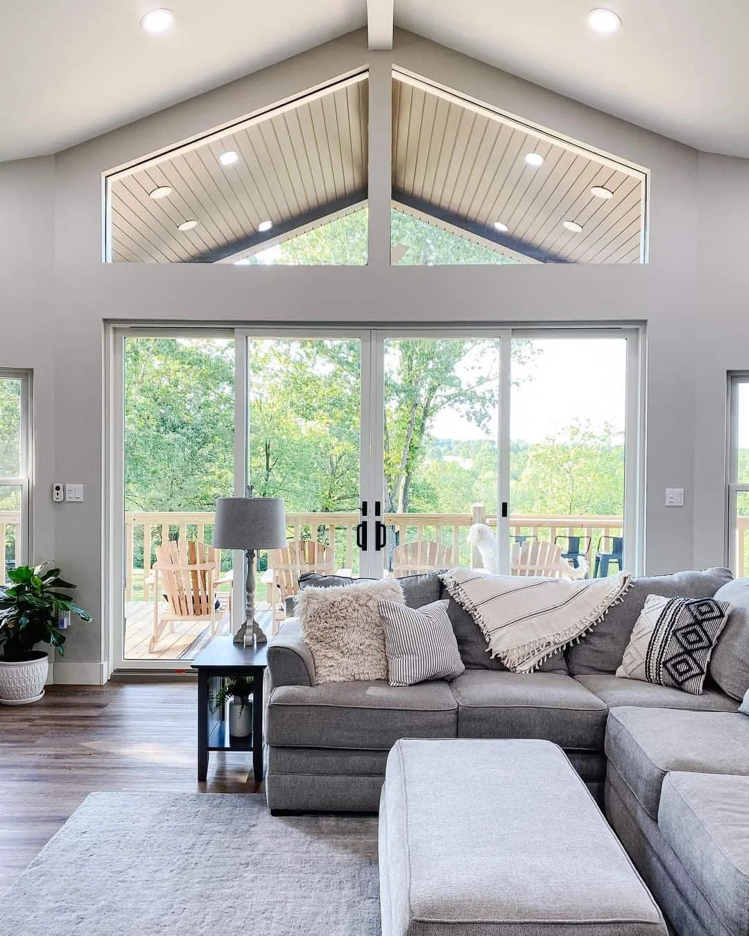 Vaulted Ceiling Living Room with Deck View