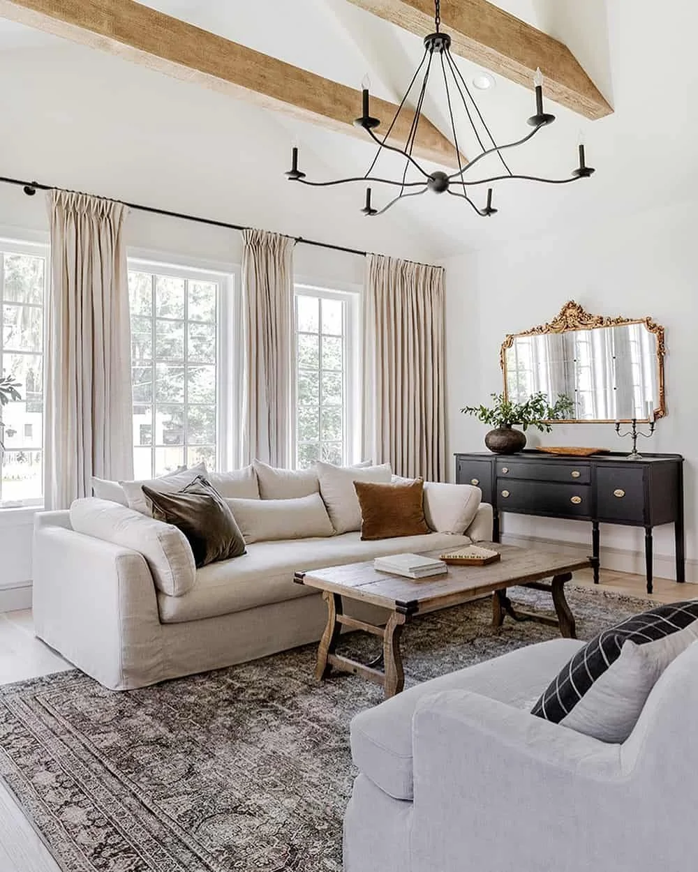 Vaulted Ceiling Living Room with Rustic Elegance