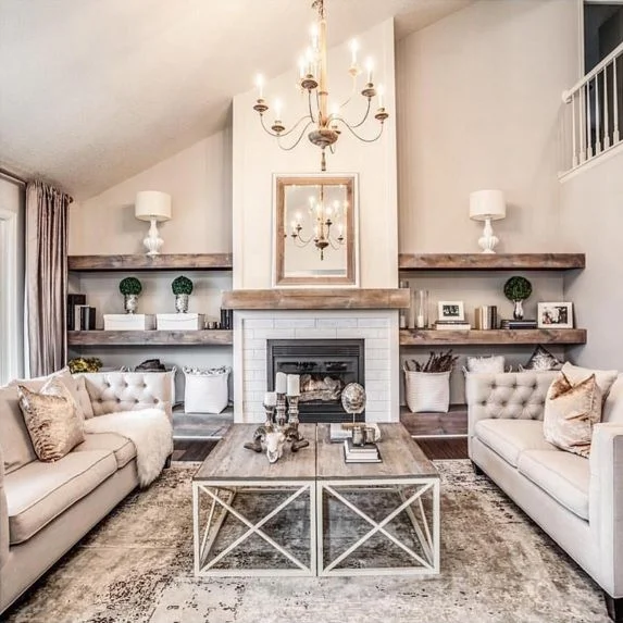 Half Vaulted Ceiling Living Room with Farmhouse Charm