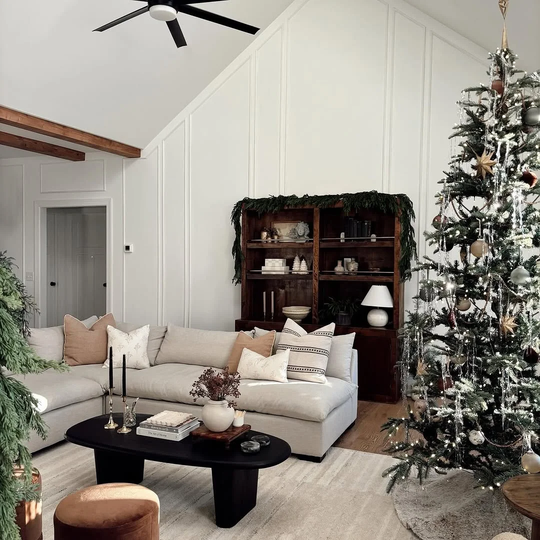 Vaulted Ceiling Living Room with Christmas Decor