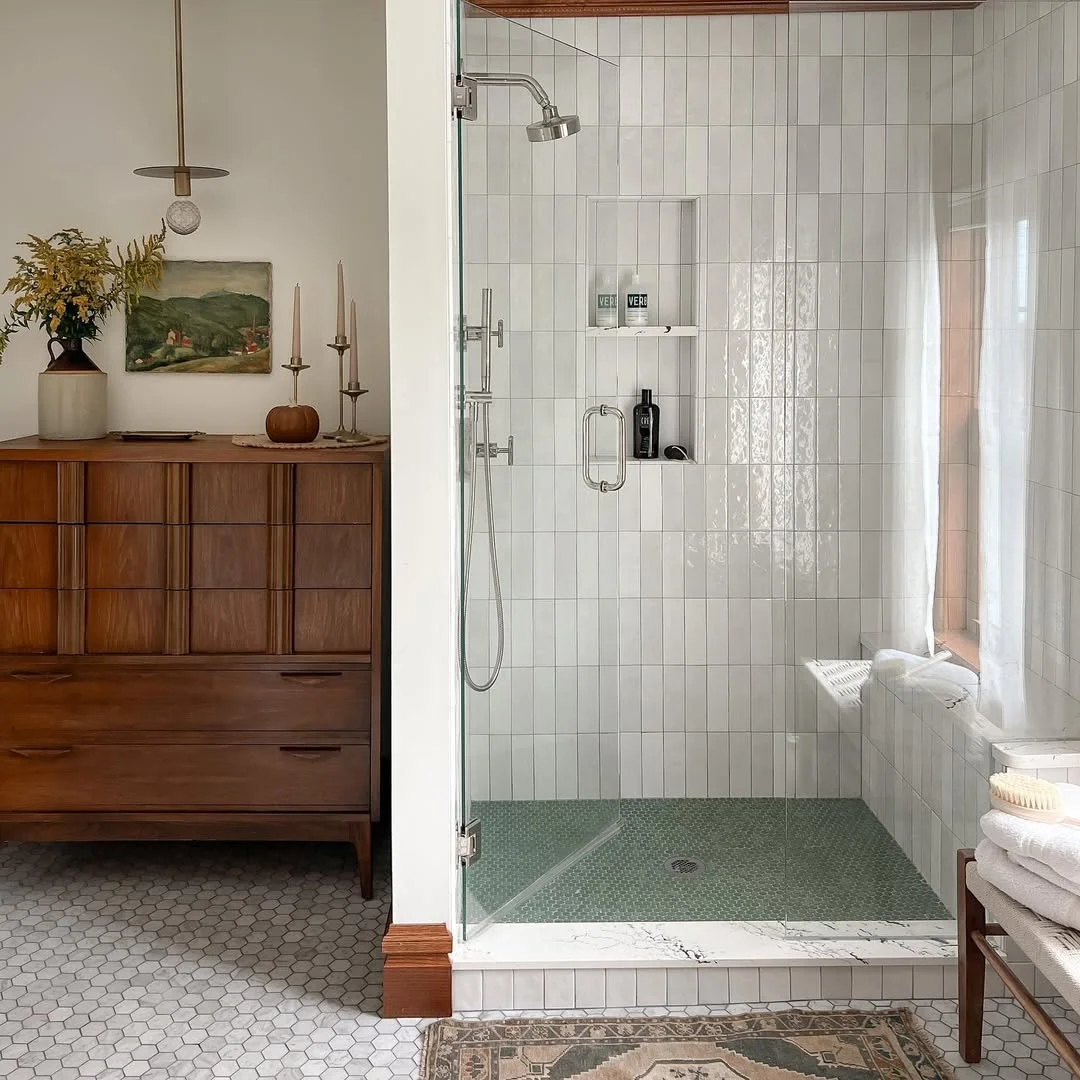 Mid-Century Modern Bathroom with Bright Walk-In Shower