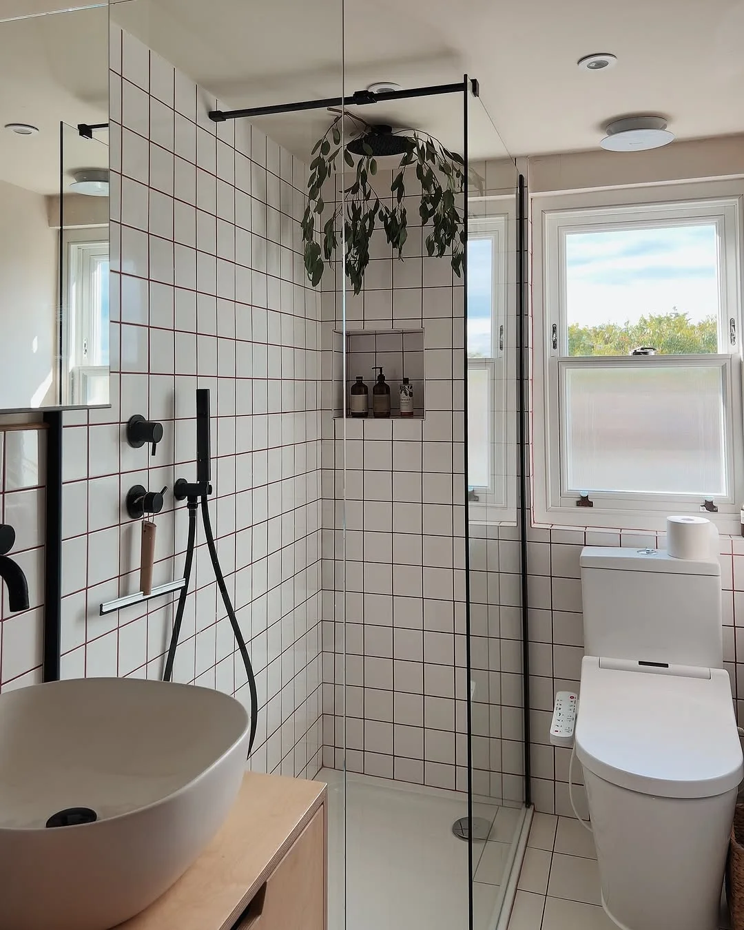 Fresh and Airy Walk-In Shower with Eucalyptus Accent