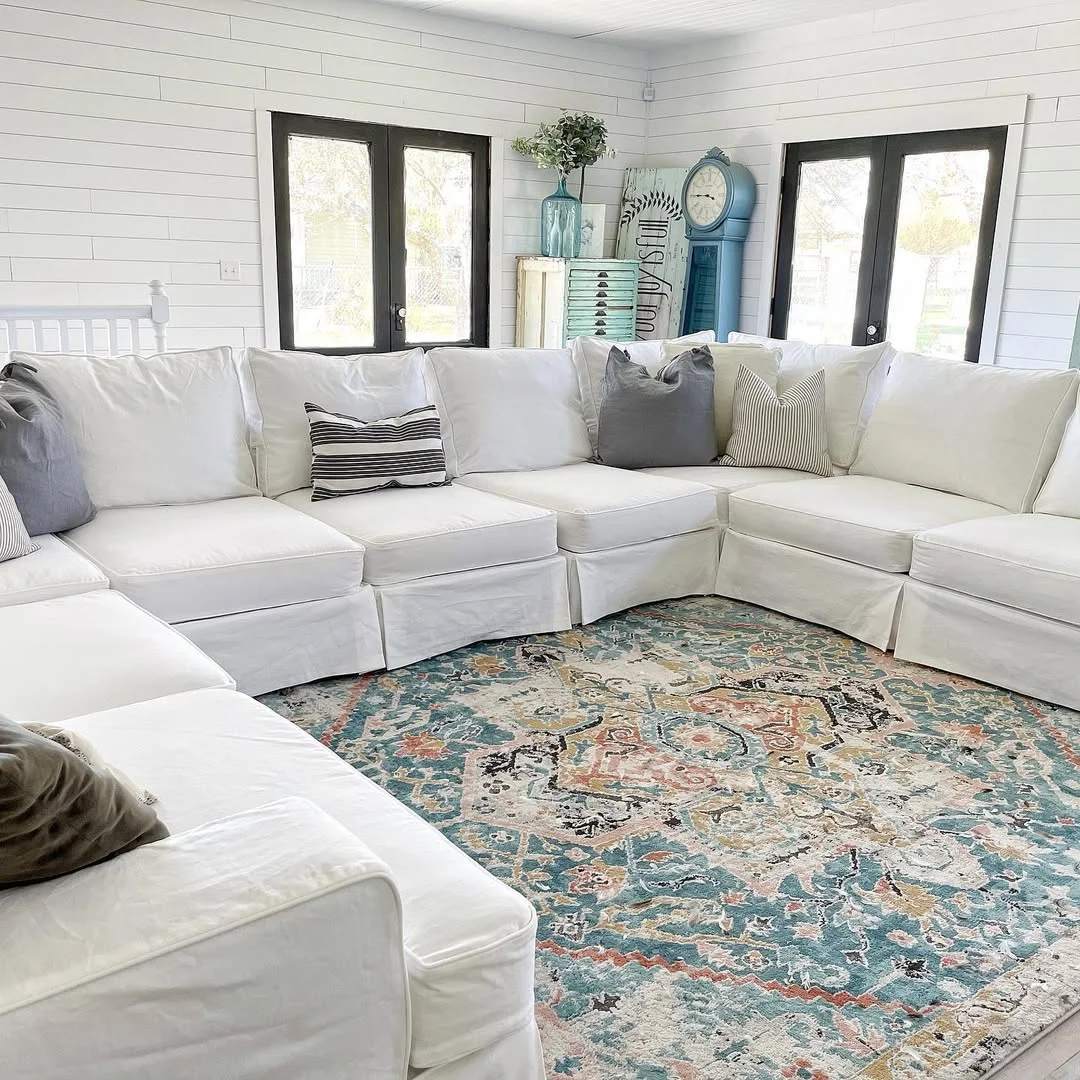 Giant White Sectional in Farmhouse Living Room