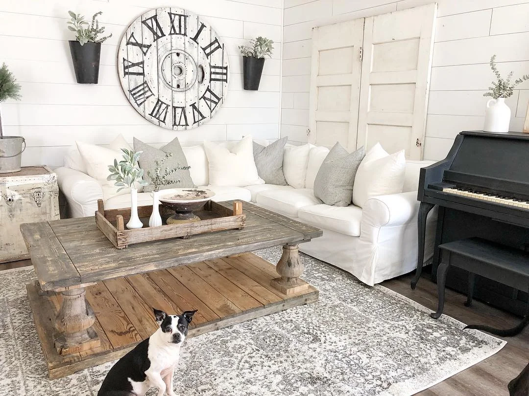 Farmhouse Living Room with Piano